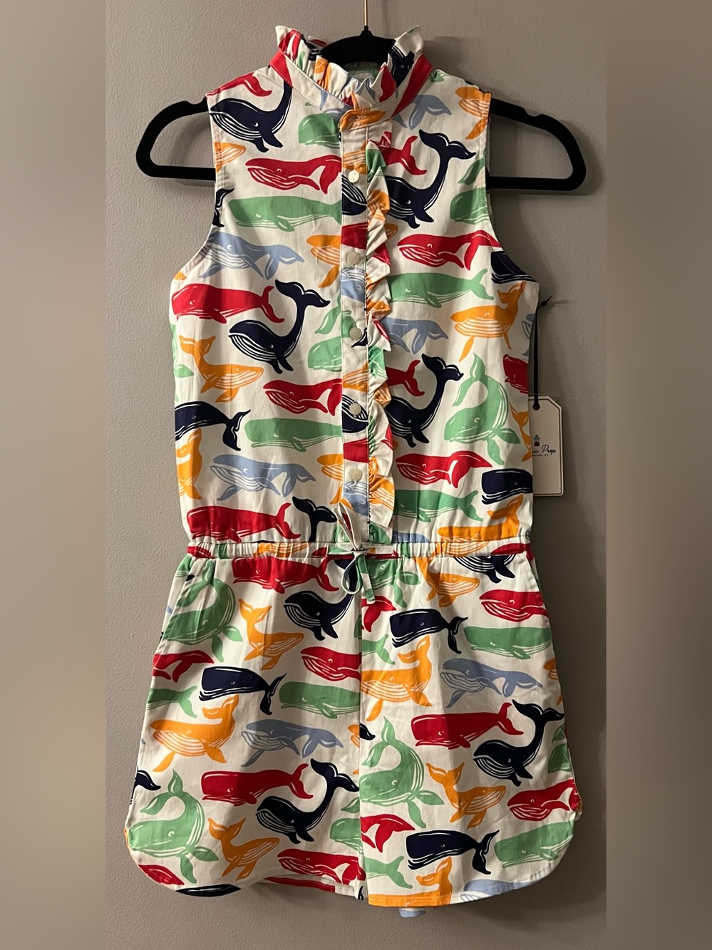 Classic Prep Girls Sleeveless Dixie Whale Watch Romper